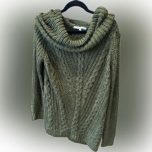 Cecico Green Cowl Neck Cable Knit Sweater